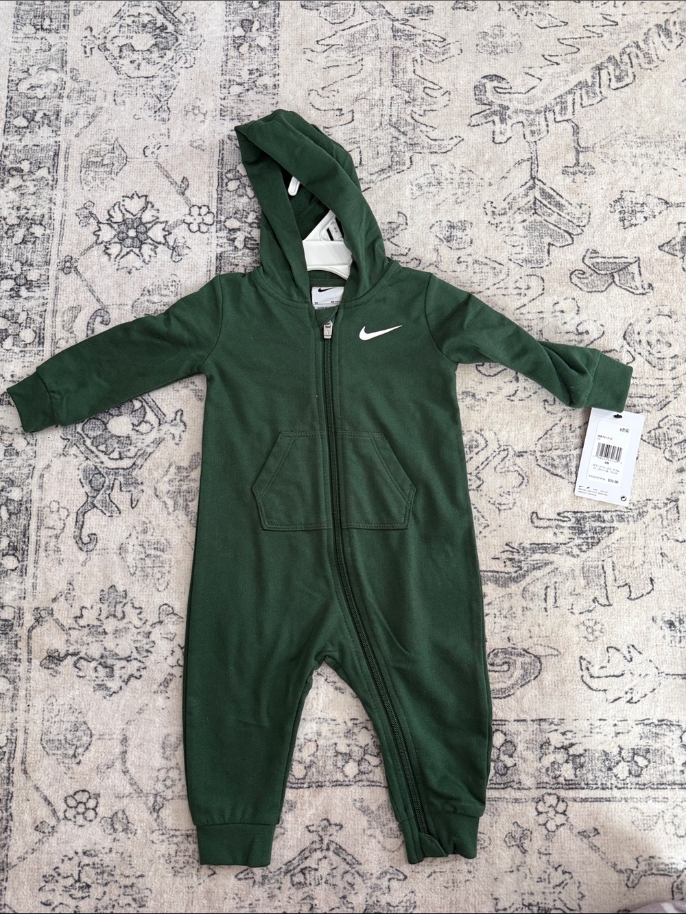 Nike Kids Green Hooded Zip One-Piece Footie